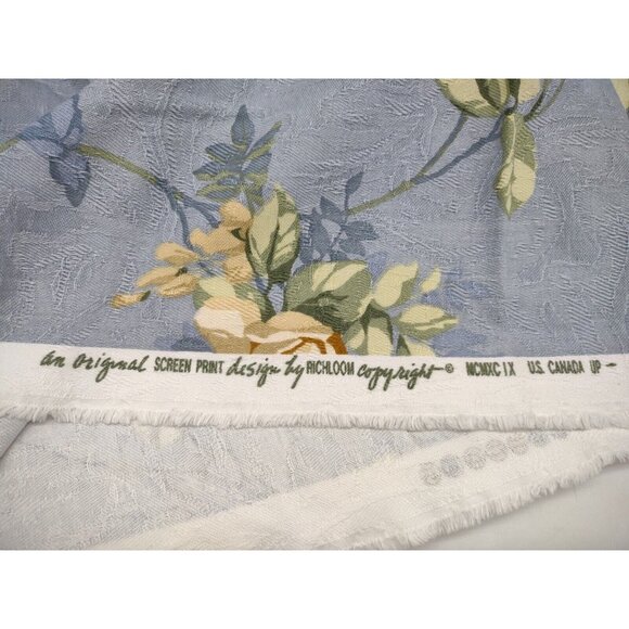 Vintage 1999 Richloom Upholstery Drapery Fabric Blue w/ Roses 1 Yard 56x36 *SEE - Picture 2 of 7